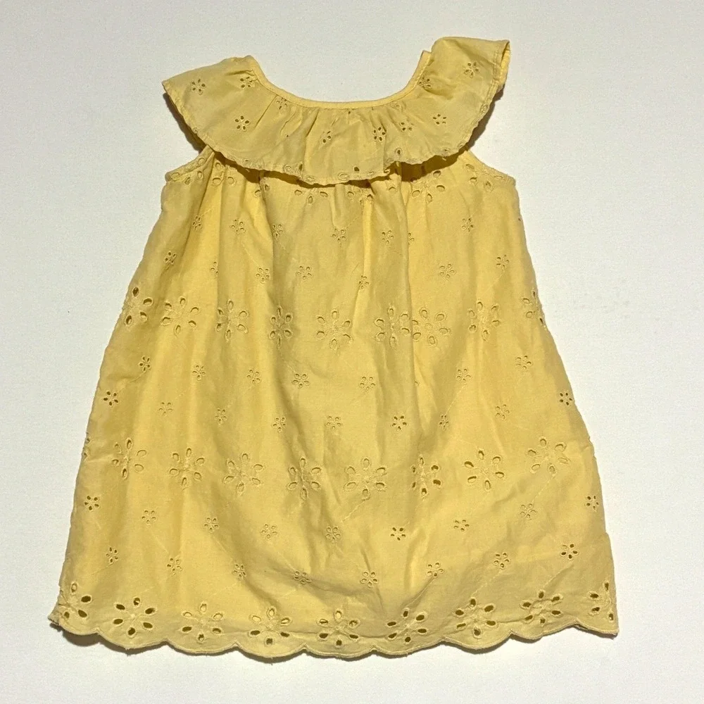 Baby Gap Girls‎ 3T Yellow Eyelet Ruffle Collar Dress Sundress Spring Easter Play